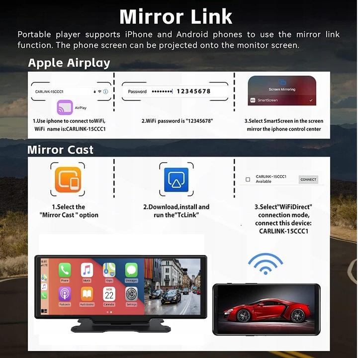 Monitor z ulito podporo Mirror za avto prikolice